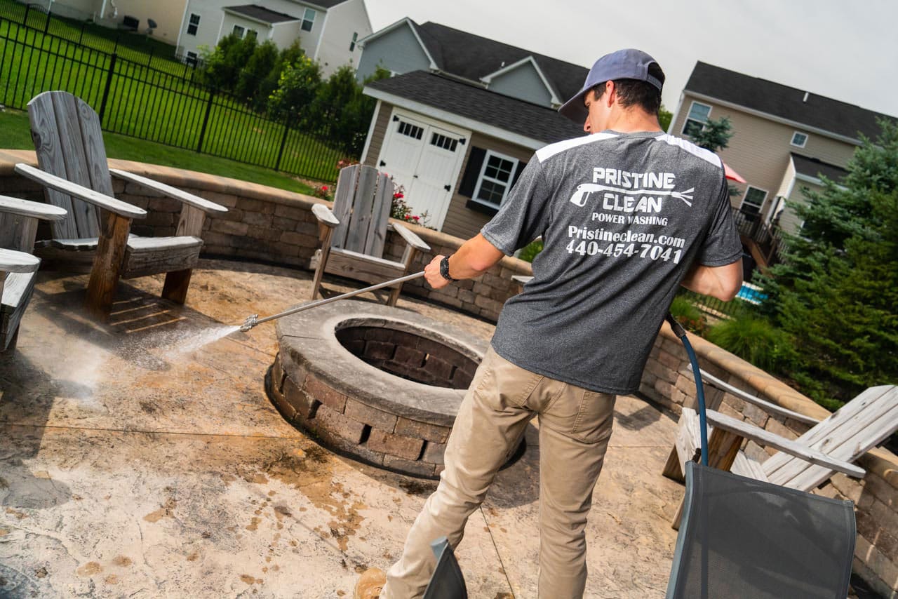 pressure washing stone patio